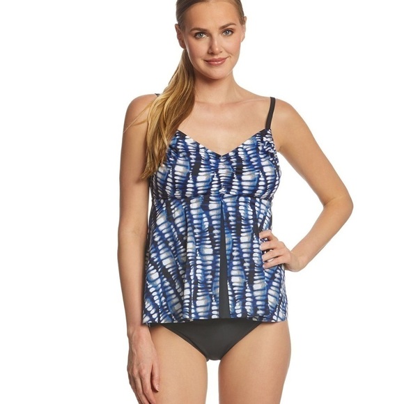 Maxine Blue Black Swim Tankini Top 6 - Picture 1 of 6